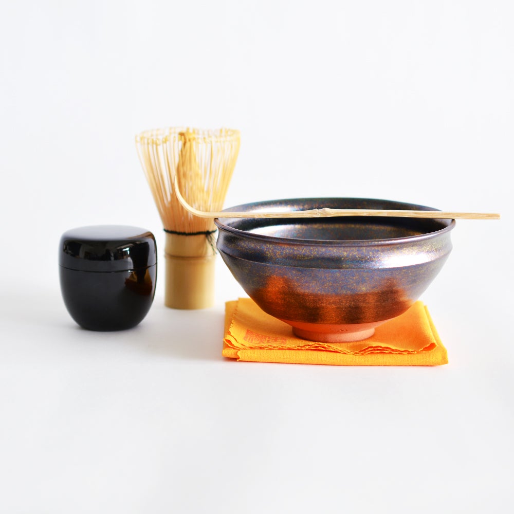 お抹茶セット 虹彩黒碗